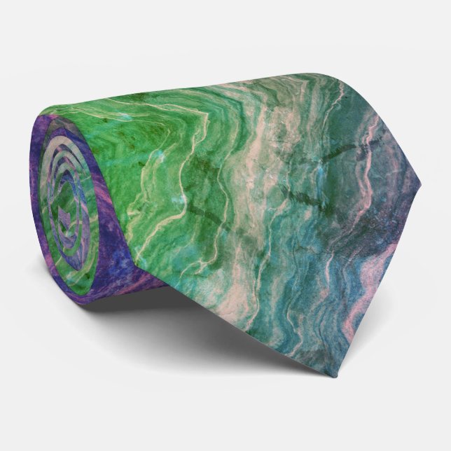 Cravate Flux de marbre psychédélique vibrant en vert et sa (Roulé)