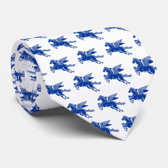 Cravate Flying Horse - Navy et Blanc sur fond Blanc (Roulé)