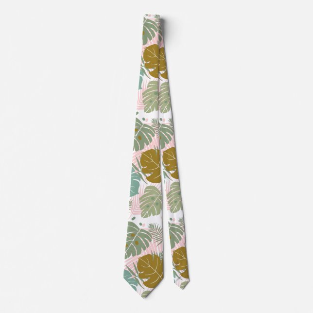 Cravate Foliage Tropical - Motif Monstère Et Feuille De Pa (Devant)