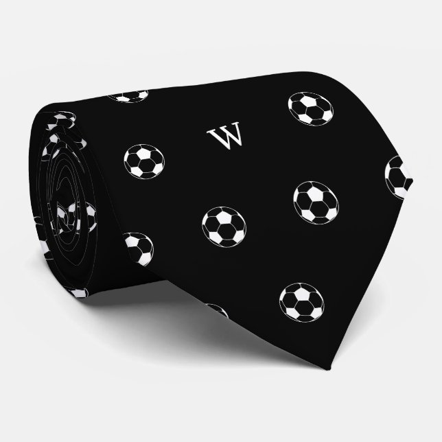 Cravate Football Amant Cadeau Monogramme Initiales Noir (Roulé)
