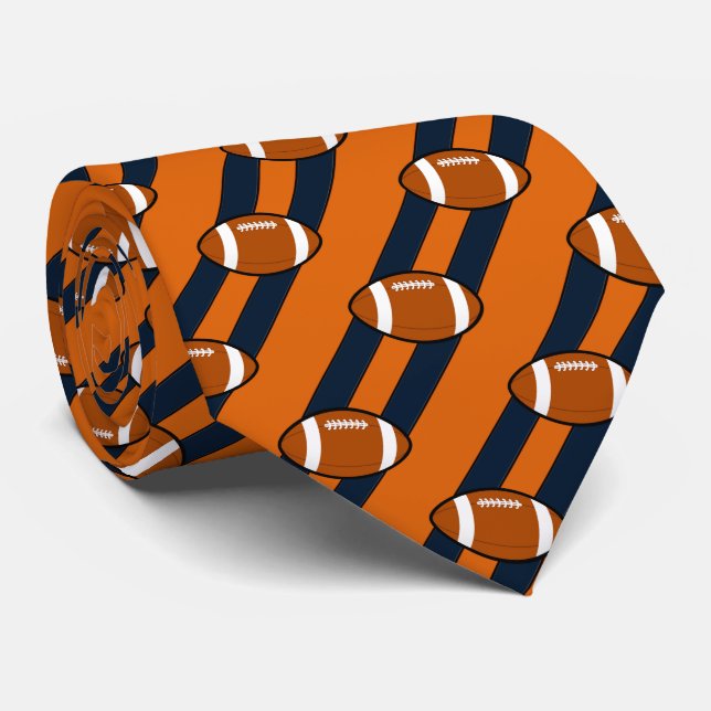 Cravate Football Necktie Orange et Black Stripes (Roulé)