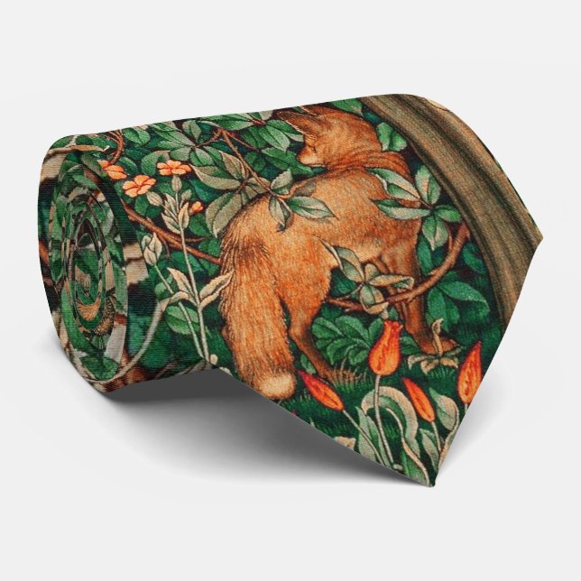 Cravate FOREST ANIMALS Red Fox, Pheasat Green Floral (Roulé)