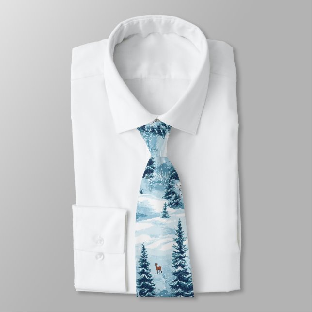 Cravate Forêt de pixels hivernale – Scène forestière ennei (Attaché)