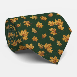 Cravate Forêt verte et or Feuille d'érable Élégant Automne