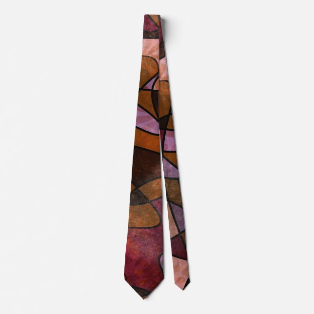 Cravate Foulard à col en art abstrait violet, marron, bord (Devant)