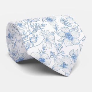 Cravate Foulard à col toile de jouy fleurs bleues