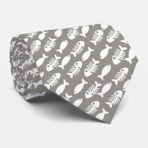 Cravate Foulard à motif de poisson rétro taupe beige blanc