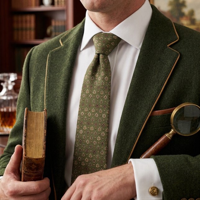 Cravate Foulard à Rosette Florale Vert Olive (Créateur téléchargé)