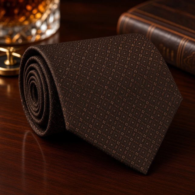 Cravate Foulard marron espresso à motif diamant point (Créateur téléchargé)