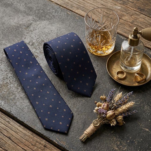 Cravate Foulard Navy Or Lys Fleuris (Créateur téléchargé)