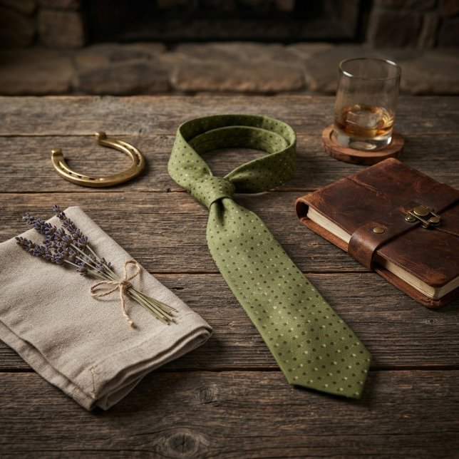 Cravate Foulard vert sauge marron à pois (Créateur téléchargé)