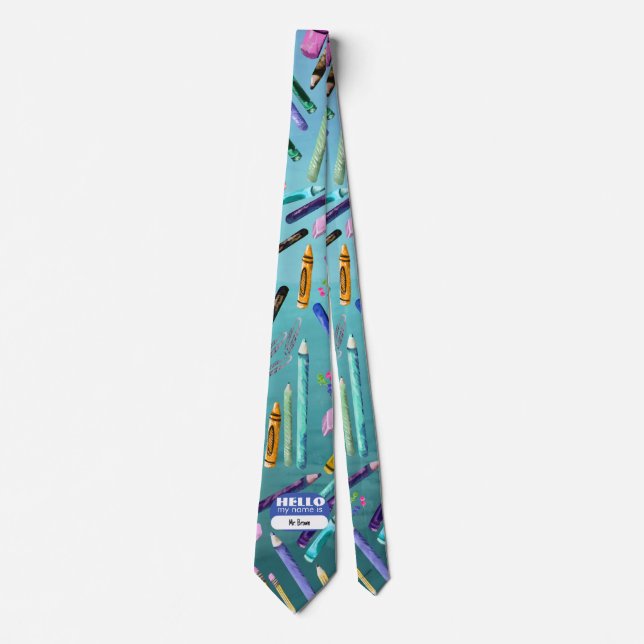 Cravate Fournitures scolaires motif ombré (Devant)