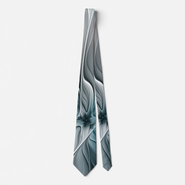 Cravate Fractal Floral Moderne Abstrait Fleur Bleu Gris (Devant)