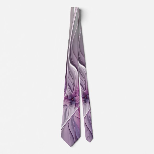 Cravate Fractal Floral Moderne Abstrait Fleur Rose Gris (Devant)