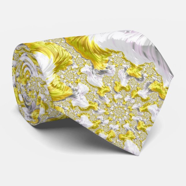 Cravate Fractale symétrique jaune doré abstrait (Roulé)