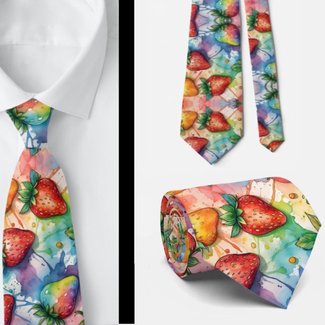 Cravate Fraises Motif Fraise Peinture Arc-en-ciel (Créateur téléchargé)