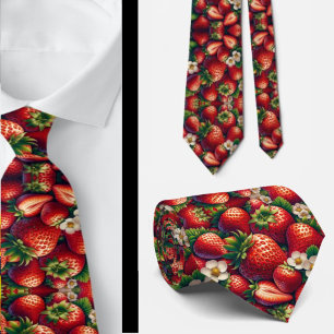 Cravate Fraises Motif Fraise Rouge Floral