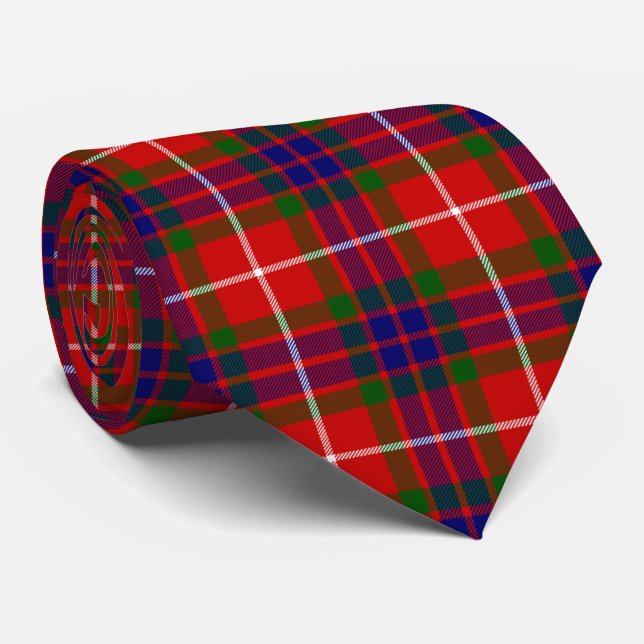 Cravate Fraser tartan red green blue purple plaid (Roulé)