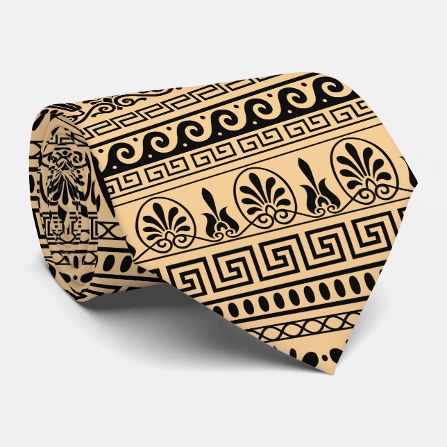 Cravate Fret grec, Motif méditerranéen, Brown (Roulé)