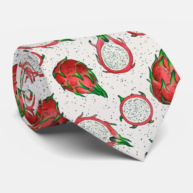 Cravate Fruit de dragon rouge sur blanc (Roulé)
