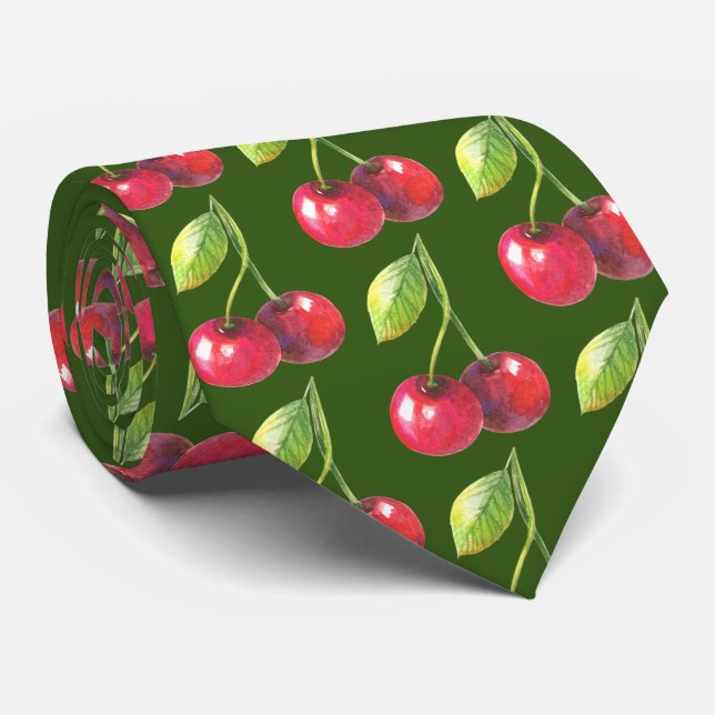 Cravate Fruit motif de cerise carrelée (Roulé)