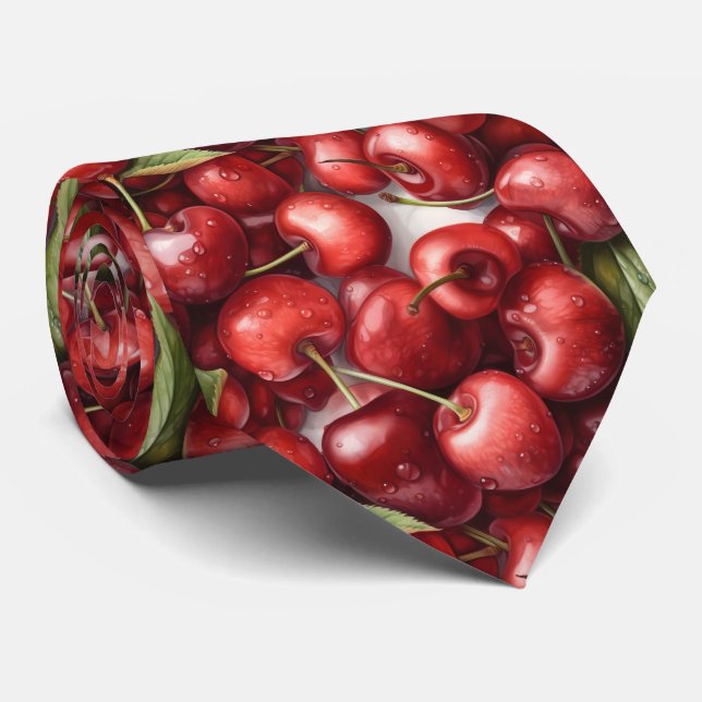 Cravate Fruit motif de cerise carrelée (Roulé)