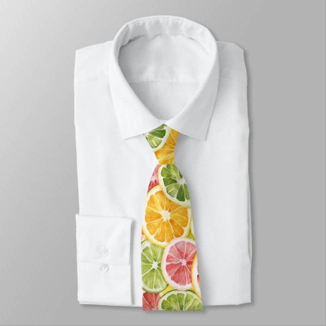 Cravate Fruits Citriques Lime Citron Orange Pamplemousse (Attaché)