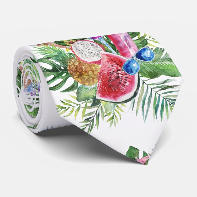Cravate Fruits floraux tropicaux tendance Monogramme de bo (Roulé)