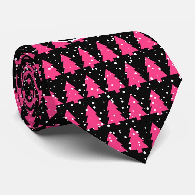 Cravate Fuchsia And Black Monogram Christmas Tree Neck Tie (Roulé)