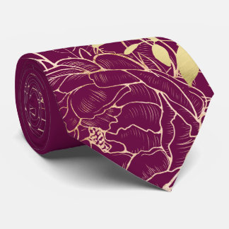 Cravate Fuchsia & Faux Gold Peony Mariage Floral moderne