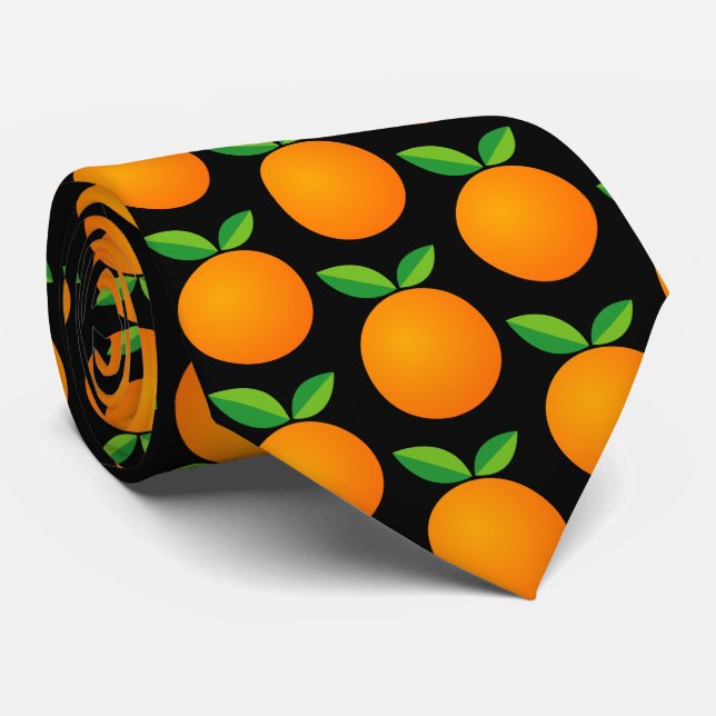 Cravate Fun black and orange fruit pattern neck tie (Roulé)