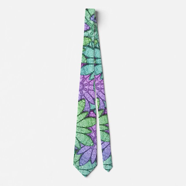 Cravate Fun Purple et Fleurs vertes (Devant)