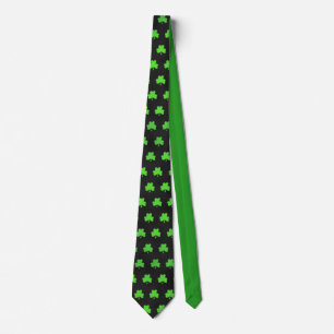 Cravate Fun Tendance Vert Clover Leaf Motif Vert Noir