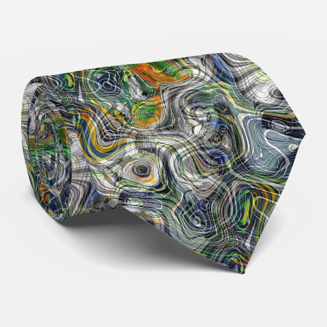 Cravate Funky Cool Rétro Chic Motif Marbre Fractal (Roulé)