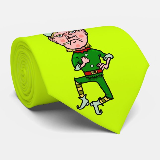 Cravate Funky Noël En Colère Petit Elfe Bah Humbug (Roulé)