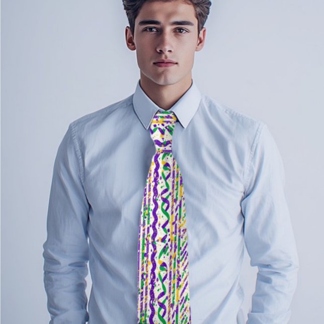 Cravate Funky Violet Vert Or Rayures Mardi Gras Festif (Funky Purple Green Gold Stripes Mardi Gras Festive Neck Tie)