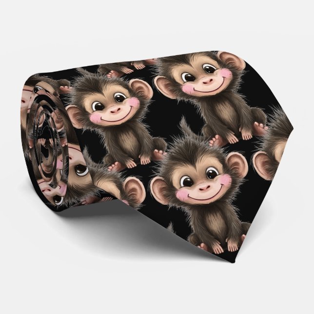 Cravate Funny Cute Monkey Kawaii Neck Tie (Roulé)