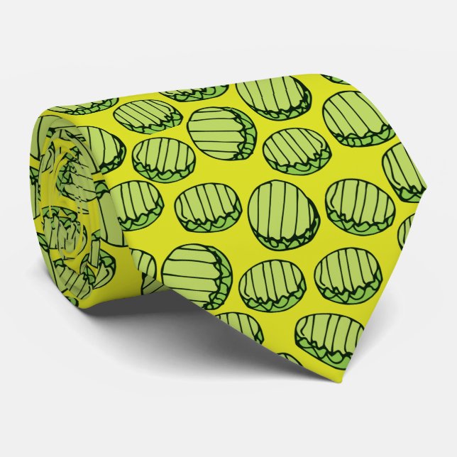 Cravate Funny Green Pickle Slices Motif nouveauté (Roulé)