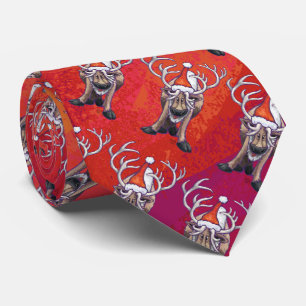 Cravate Funny Reindeer Motif sur rouge