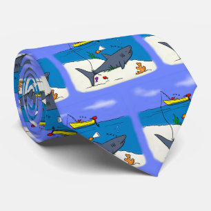 Cravate Funny sleeping shark and fishing cartoon