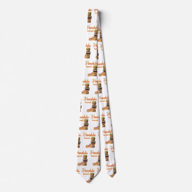 Cravate Funny Tiki Honolulu Hawaii (Devant)