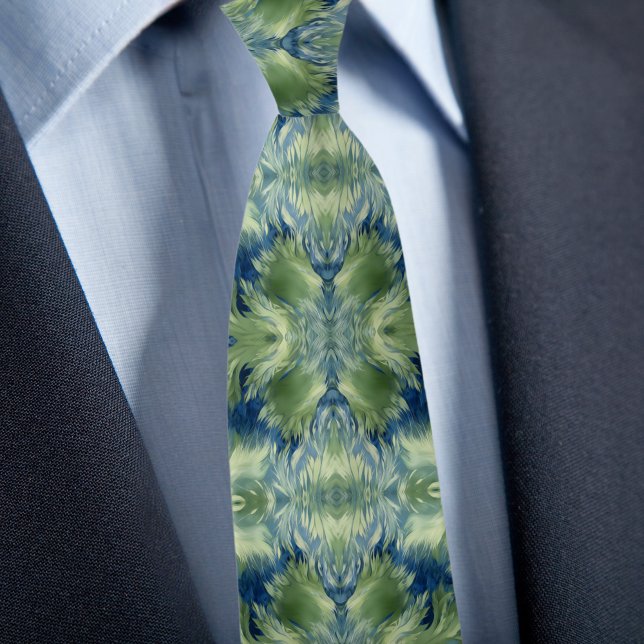 Cravate Fuzzy Green X on Denim Abstract Pattern (Créateur téléchargé)