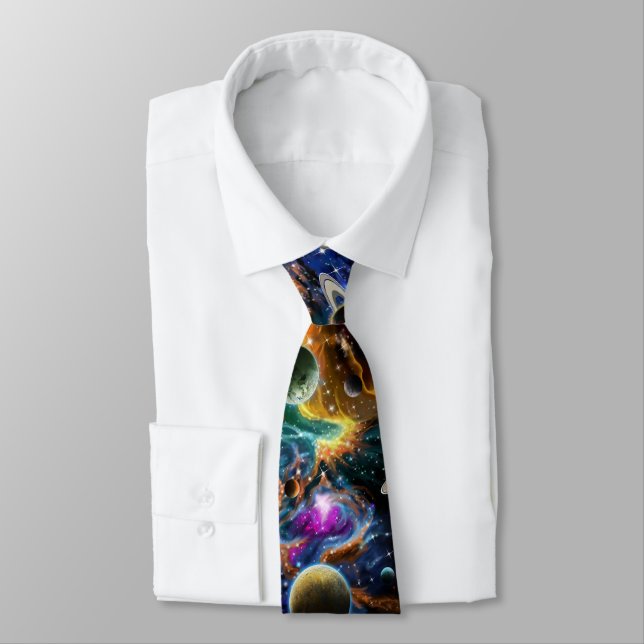 Cravate Galaxy Space Planets Geek (Attaché)