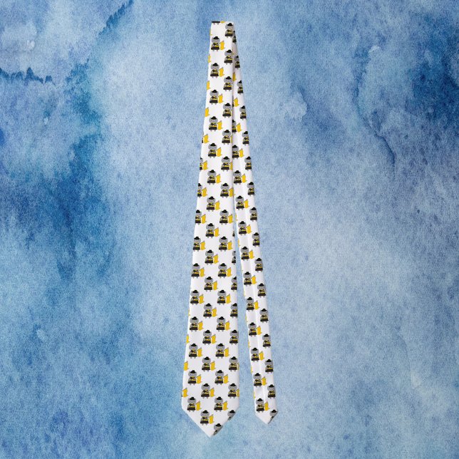 Cravate Garde de couleur Chat Gris Noir et Jaune (A tie with a pattern of gray cats with a black and yellow color guard uniform.)