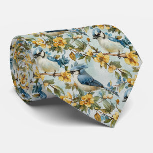 Cravate Geai bleu dans les fleurs jaunes