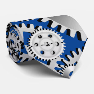 Cravate Gears Silver Blue Engineering Steampunk Mécanique