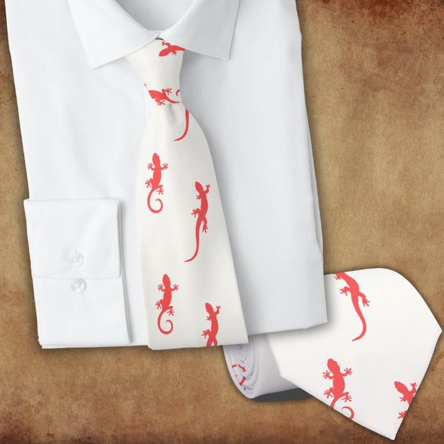 Cravate Geckos en escalade rouge vers le haut (sur blanc) (Créateur téléchargé)