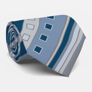 Cravate Geometric Squares & Stripes, Navy Blue, Gray