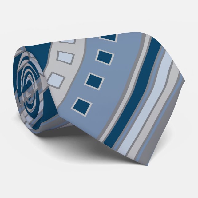 Cravate Geometric Squares & Stripes, Navy Blue, Gray (Roulé)
