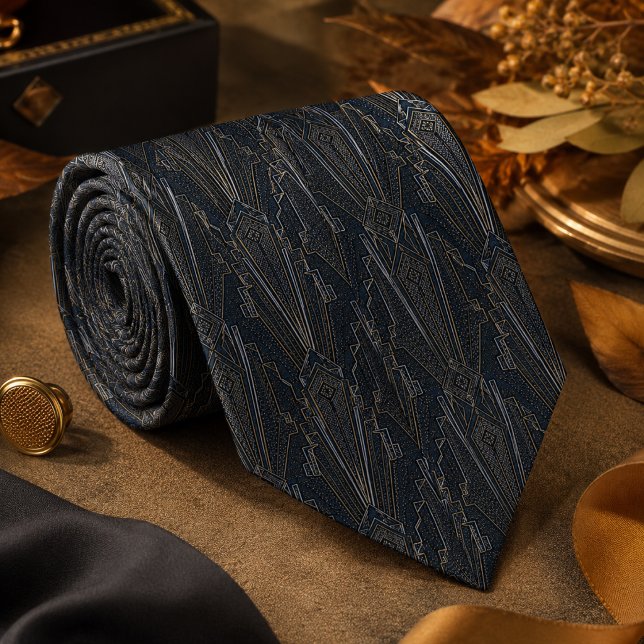 Cravate Géométrie Déco Platine Luxe Art Déco Moderne (Créateur téléchargé)